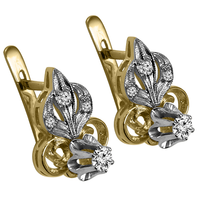 Russian Vintage Style diamond earrings 585
