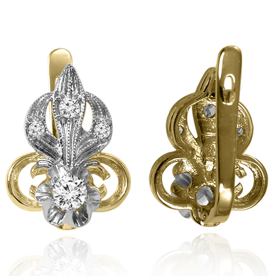 Russian Vintage Style diamond earrings 585
