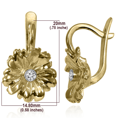 14k Gold Genuine Diamond Flower Earrings F VS-1