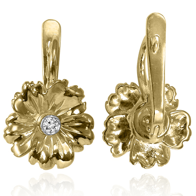 14k Gold Genuine Diamond Flower Earrings F VS-1