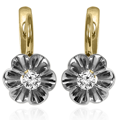 14k Gold Genuine Diamond Russian Style Earrings