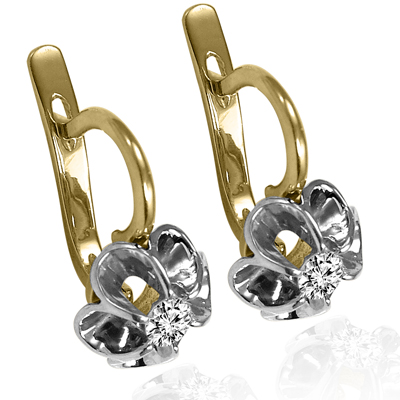 14k Gold Genuine Diamond Russian Style Earrings