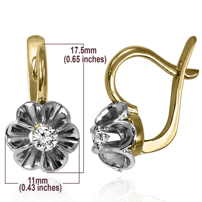 14k Gold Genuine Diamond Russian Style Earrings