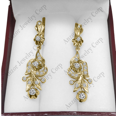Russian Style Diamond chandelier  Earrings 585