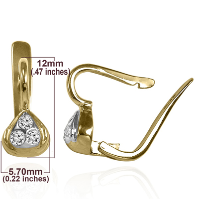 14k Gold Diamond Russian Style Baby Heart Earrings