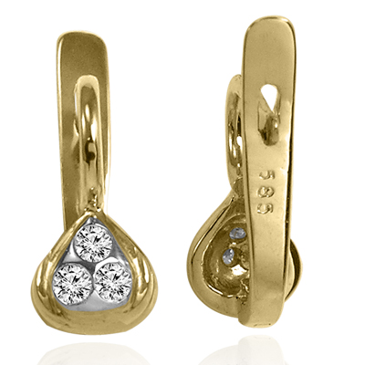 14k Gold Diamond Russian Style Baby Heart Earrings
