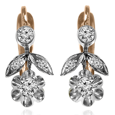14k Gold Genuine Diamond Russian Style Earrings