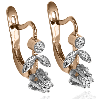 14k Gold Genuine Diamond Russian Style Earrings