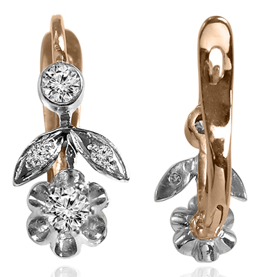 14k Gold Genuine Diamond Russian Style Earrings