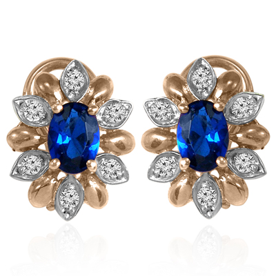 Russian Style Diamond Sapphire Earrings 585