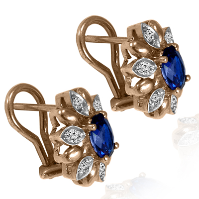 Russian Style Diamond Sapphire Earrings 585