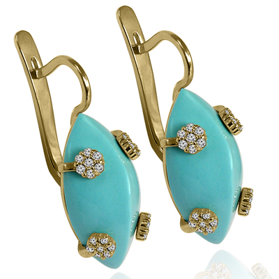 Russian Style Diamond Turquoise Earrings 585 G/SI1