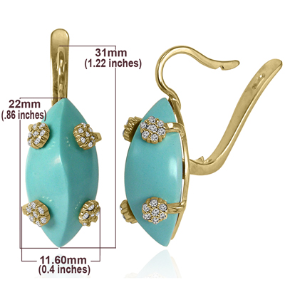 Russian Style Diamond Turquoise Earrings 585 G/SI1