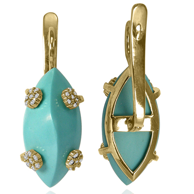Russian Style Diamond Turquoise Earrings 585 G/SI1