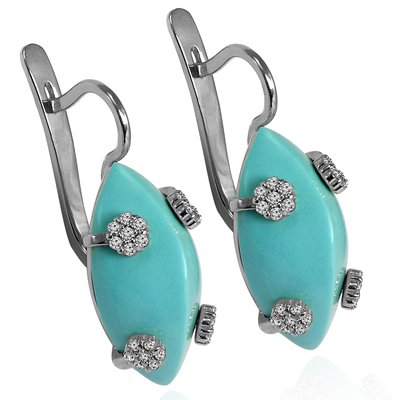 Russian Style Diamond Turquoise Earrings 585 G/SI1