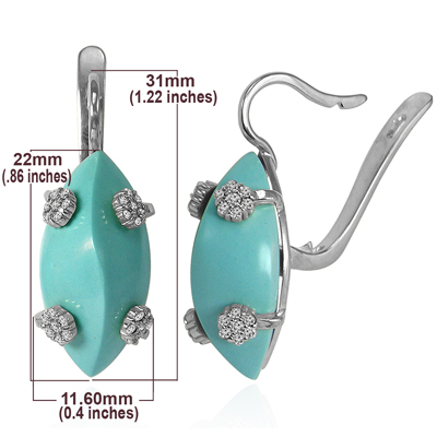 Russian Style Diamond Turquoise Earrings 585 G/SI1