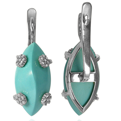 Russian Style Diamond Turquoise Earrings 585 G/SI1