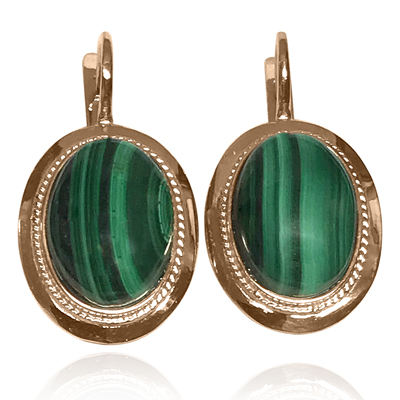14k Solid Gold Malachite Russian Style Earrings