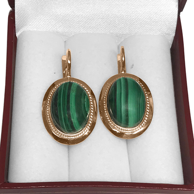 14k Solid Gold Malachite Russian Style Earrings