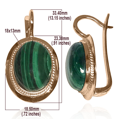 14k Solid Gold Malachite Russian Style Earrings