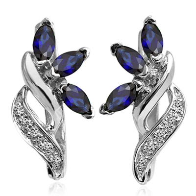 Russian Jewelry Sapphire & Diamond Earrings 14K
