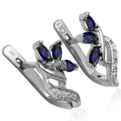 Russian Jewelry Sapphire & Diamond Earrings 14K