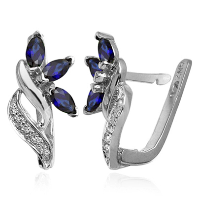 Russian Jewelry Sapphire & Diamond Earrings 14K
