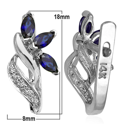 Russian Jewelry Sapphire & Diamond Earrings 14K
