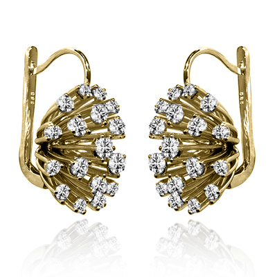 14k Yellow Gold Diamond Flower Earrings 585