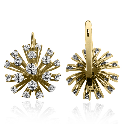 14k Yellow Gold Diamond Flower Earrings 585