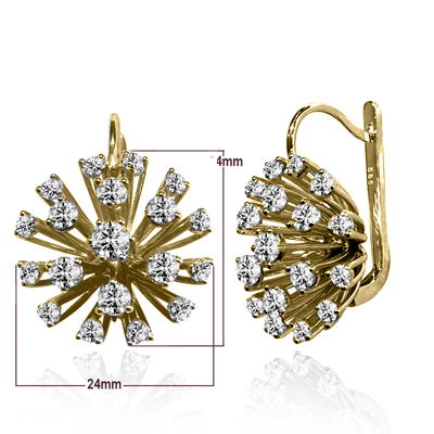 14k Yellow Gold Diamond Flower Earrings 585