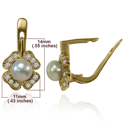 Russian Style Diamond Pearl Earrings 585 14k