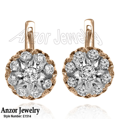 Russian Style Diamond Earrings 14k Gold