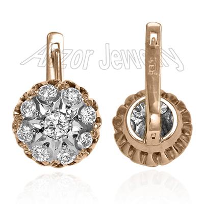 Russian Style Diamond Earrings 14k Gold