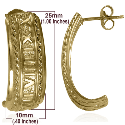 14k YELLOW Gold Roman Numeral Earrings