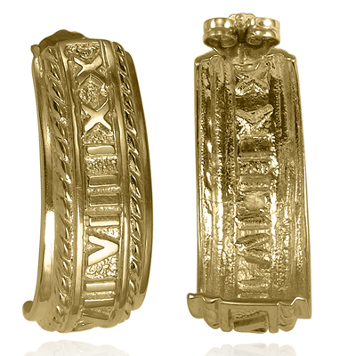 14k YELLOW Gold Roman Numeral Earrings