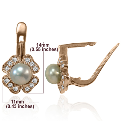 Russian Style Diamond Pearl Earrings 585 14k