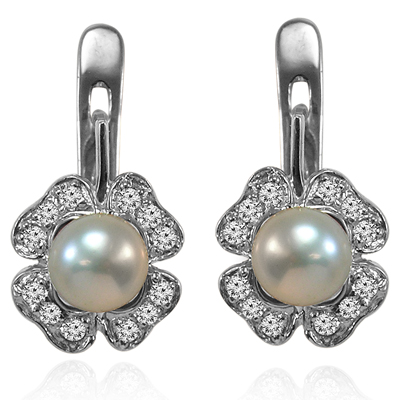 Russian Style Diamond Pearl Earrings 585 14k