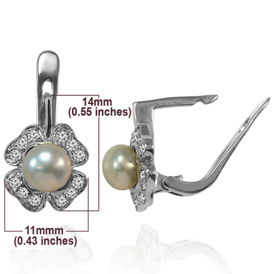 Russian Style Diamond Pearl Earrings 585 14k