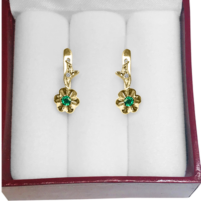 14k Russian Style Diamond emerald Earrings 585