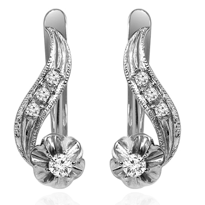 14k Gold Genuine Diamond Russian style Earrings