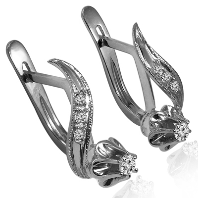 14k Gold Genuine Diamond Russian style Earrings