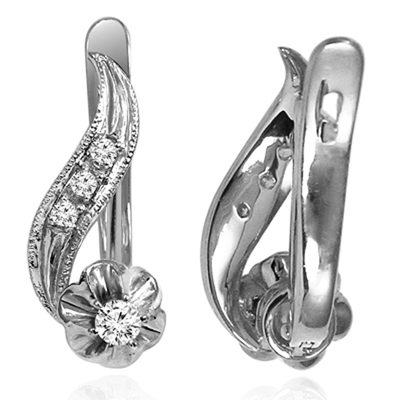 14k Gold Genuine Diamond Russian style Earrings