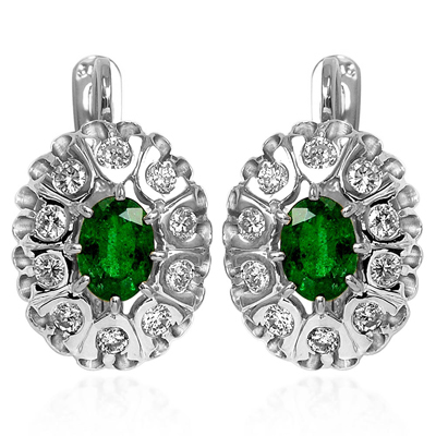 Russian antique Style Diamond emerald Earring 585