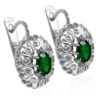 Russian antique Style Diamond emerald Earring 585