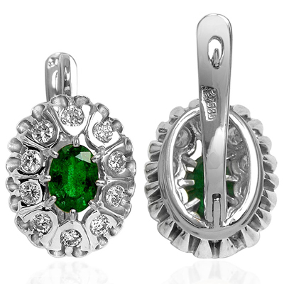 Russian antique Style Diamond emerald Earring 585