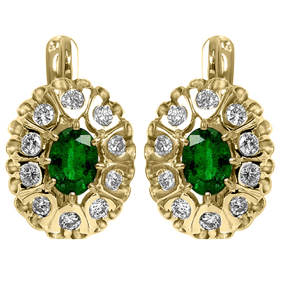 Russian antique Style Diamond emerald Earring 585
