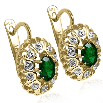 Russian antique Style Diamond emerald Earring 585