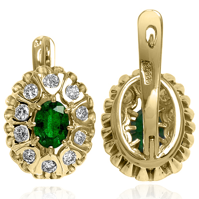 Russian antique Style Diamond emerald Earring 585