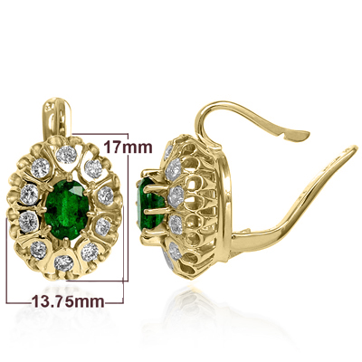 Russian antique Style Diamond emerald Earring 585